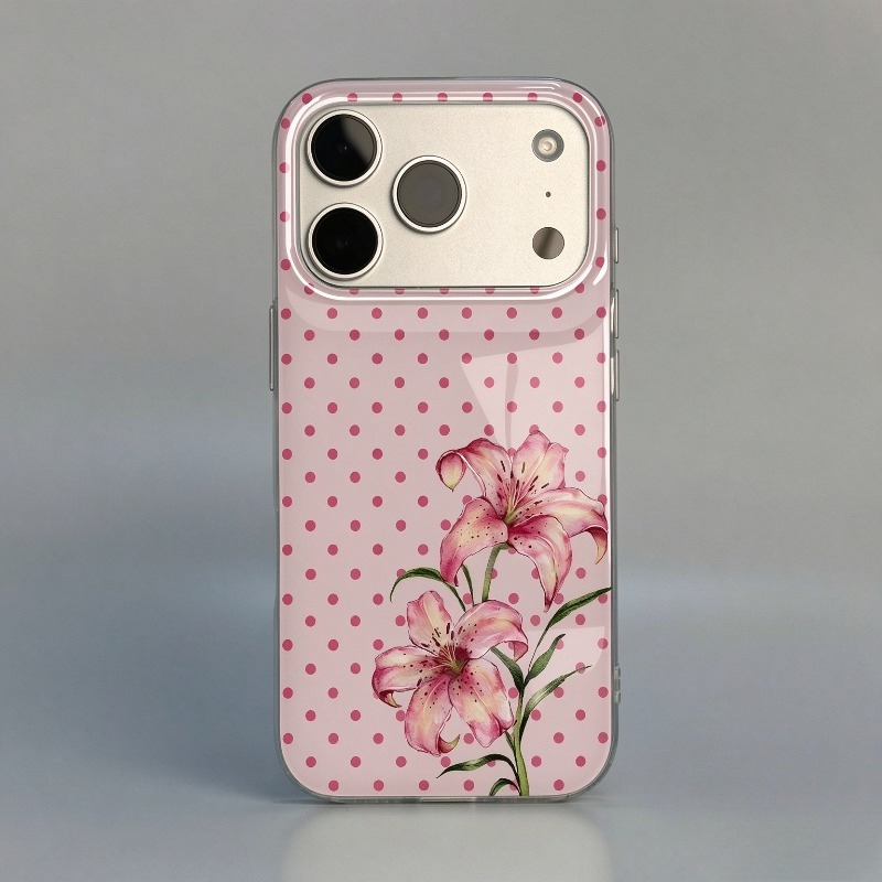 Phone Cases Xr Iphone - Pembe Puantiyeli Hibisküs Çiçeği Desenli Telefon